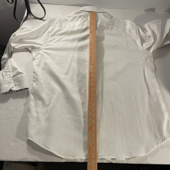 Bugatchi Uomo Shirt Men's Shaped Fit Long Sleeve Button Up White XXL Print Flip - Picture 11 of 12